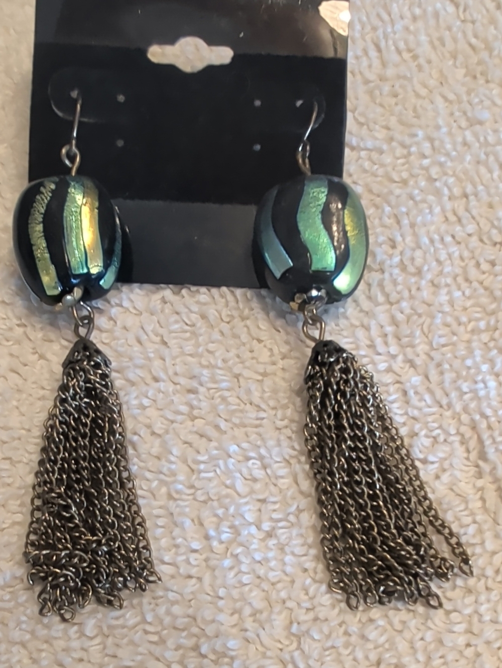 Handmade Green Glass Tassel Drop Earrings